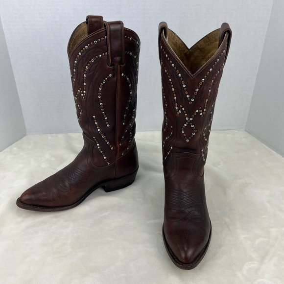 Frye Billy Studded Leather Cowboy Boots Women's Western Festival Brown Sz 6B - Picture 2 of 16